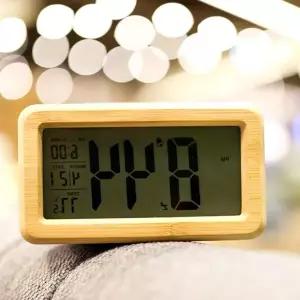 대나무 디지털 탁상시계 온습도계 야간조명 자동보임