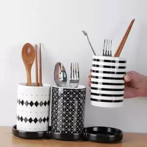수저꽂이 도자기 신혼부부 물빠짐 수저 통 북유럽 건조대