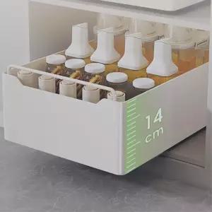 싱크대 선반 무타공 접착식 스텐 슬라이딩 레일 서랍 양념정리대 하부장 부엌