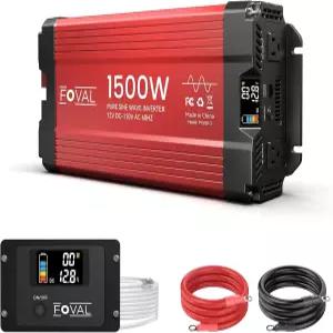 FOVAL 1500W 순수 사인파 인버터 12V DC-110V AC 컨버터 LCD 디스플레이가 장착된 3000W 피크 파워 가정용