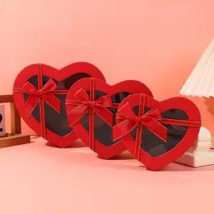 새로운 하트 모양 선물 상자 투명 뚜껑 포장 종이 상자 리본 선물 발렌타인데이