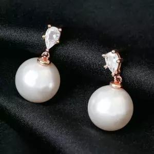 14K 골드필드 핀 큐빅 포인트 진주 고급 혼주 결혼식 귀걸이 WFJGVLU