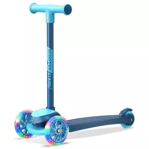 아동용 3륜 스쿠터, 부드러운 조명 LED 앞바퀴, 넓은 미끄럼 방지 데크, 후면 풋 브레이크, 쉬운 기울여 조