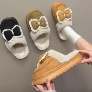 /신상오픈런 여성용 귀여운 리본 스웨이드 슬리퍼 실내외용