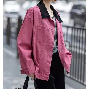 [하프클럽/패션]배색카라 핑크데님자켓 2663E4BB