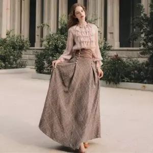 투피스 경성의상대여 레트로의상 사선체크 경성시 개화기드레스 경성시대옷 복고풍의상