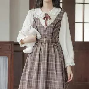 브라운체크 경성의상대여 개화기드레스 레트로 개 경성의복대여 복고풍의상