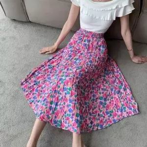 롱스커트 밴딩스커트 F006788 핑크플라워 플리츠 WD54921