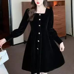 원피스 벨벳 블랙 진레드 스퀘어넥 WD54917