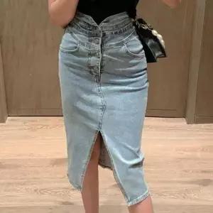 데님 롱스커트 단추 청롱 슬릿 치마 연청 오픈 트렌디 WD54837