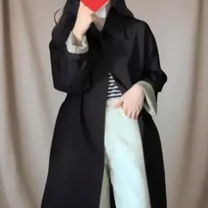 여성 배색 소매 롱 트렌치코트 벨트 스타일 간절기 외투