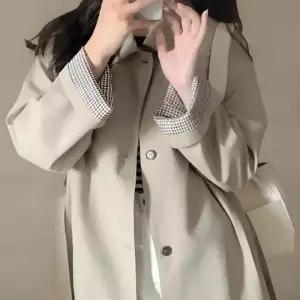 여성용 배색 소매 롱 트렌치 코트 벨트 스타일 간절기 외투
