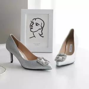 국내제작 681HYN15 사각 큐빅 장식 미들굽 펌프스힐 웨딩구두