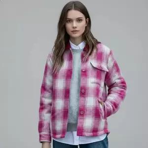 [엘루아][지오스피릿] 여성 캐시미어 블렌디드 패딩 체크 코트_핑크+아이보리