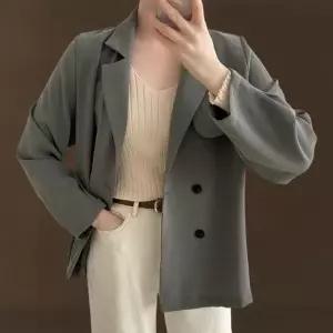 여성 더블버튼 오버핏 트렌치 자켓 가을 사무실 스타일