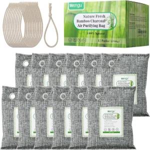 활성탄 냄새 흡수제(대형 12팩 각 100g) 천연탄 가방 흡수제 가정용 대나무 공기 정화 봉투 냉장고 캐비닛