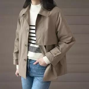 여성 클래식 코튼 나일론 숏 사파리 트렌치 코트