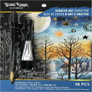 브레아 리즈 스크래치 아트 종이 패드 - 보호 풍경 14가지 겨울 시즌 디자인 공개 메탈릭 팝 축제 6x8