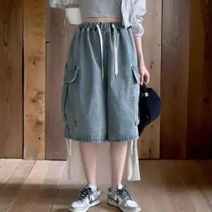 여성용 벌룬 반바지 여름 카고 스타일 밴딩 청바지