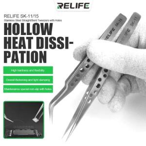 RELIFE SK-11 15 산업용 핀셋 전자 정전기 방지 곡선 스트레이트 팁 정밀 스테인레스 포셉 전화 수리 도구