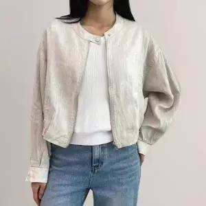 여성 여름 린넨 세미 크롭 집업 자켓