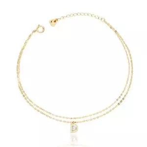 14K 골드 이니셜 D 큐빅 팬던트 두줄 체인 금 팔찌