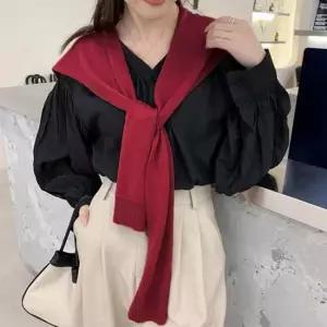 레이어드 얇은 봄여름 무지니트 어깨숄 페이크 가디건