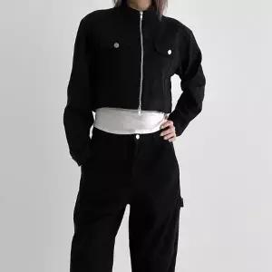 헨리넥 메탈지퍼 스트릿 댄스팀 크롭 코튼자켓 흰색