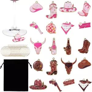 메기츠우 20PCS 카우보이 와인 참스 스템웨어 머그잔 카우걸 테마 태그를 위한 웨스턴 음료 마커 파티