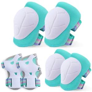FIODay 무릎 및 팔꿈치 패드 여자 남자 인라인 스케이트 자전거 스케이트보드 스쿠터 아쿠아 그린 3-8 년용