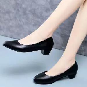 [하프클럽/]블랙 여성 펌프스 하이힐 여름 미들굽 구두