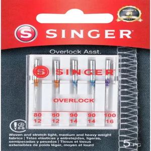 SINGER 04803 레귤러 포인트 오버락 니들 5개 사이즈 80 /12 90 /14 100 /16