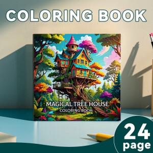 마법의 나무 집 색칠하기 책 연구와 휴식을 위한 24페이지 아름다운 셀프 드로잉 성인