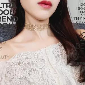 여성 2컬러 글리터 반짝이 시크 스팽글 초커 목걸이 초커 목줄 비즈목걸이 깃털목걸이