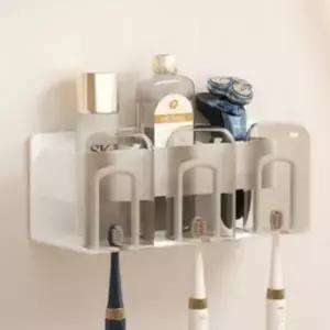 (선택 그레이 3구)화장실 양치 치약 면도기 칫솔 꽂이 3구 무타공 거치대