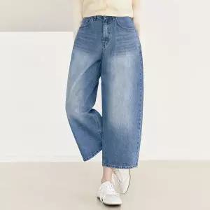 [하프클럽/더블유피비지]내추럴 8부 워싱 벌룬 큐롯 데님 팬츠