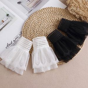 아이스 커프스/페이크카라 레이스 소매프릴 레이어드 블라우스 케이프 쉬폰 셔링 시스루