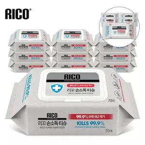 리꼬 손소독티슈 캡형 70매 x 10팩(10매 x 5팩 증정)