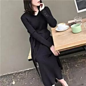 [오노마] ONM 니트 골지 브이넥 롱원피스 핏 옆트림 데일리룩 (S7985881)