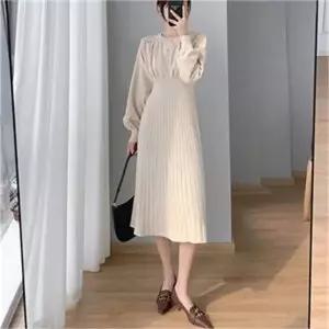 [오노마] ONM 러블리한 셔링 단추 롱 니트 원피스 (S8056097)