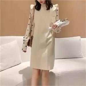 [오노마] ONM 니트 원피스 블라우스 레이어드 프릴 도트 포인트 (S8055664)