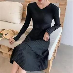 [오노마] ONM 브이넥 골지 플리츠 원피스 고급스러운 데일리룩 코디 (S8117683)