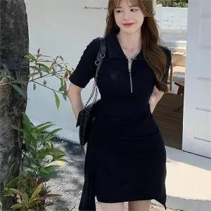 [오노마] ONM 지퍼 카라 랩스커트 스타일 캐주얼 반팔 원피스 (S8653704)