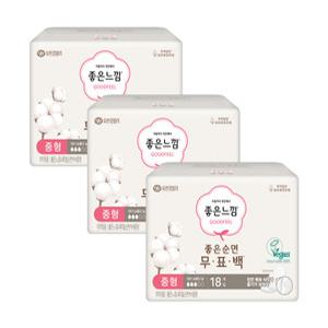 좋은느낌 좋은순면 무표백 날개형, 중형, 18매, 3개
