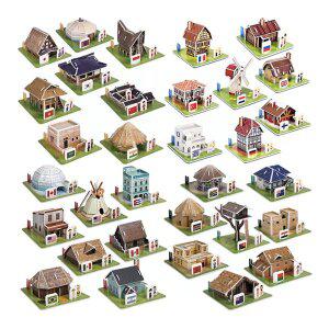 [하비스]우드락 종이 입체 퍼즐 만들기 세계 전통 가옥 32종 세트