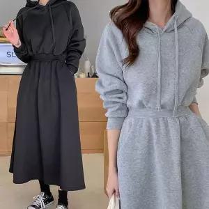 [오노마] ONM 여자 후드 원피스 플레어 롱원피스 플레어 스커트 (S12513068)