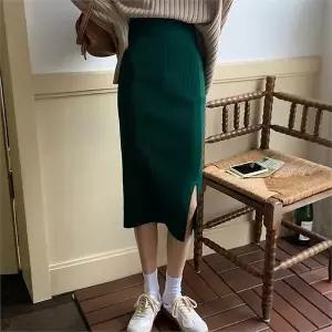 [오노마] ONM 편안한 코디 데일리 밴딩 골지 니트 롱스커트 절개 (S9721585)