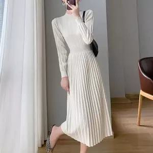 [오노마] ONM 우아한 플리츠 골지 니트 롱원피스 A라인 데이트룩 (S11576294)