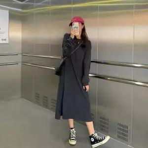 [오노마] ONM 여성 골지 긴팔 루즈핏 롱 원피스 봄 가을 캐주얼 (S11326009)