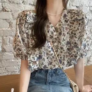 [오노마] ONM 셔링 볼륨 퍼프소매 플라워 화사한 여성 블라우스 (S10374945)